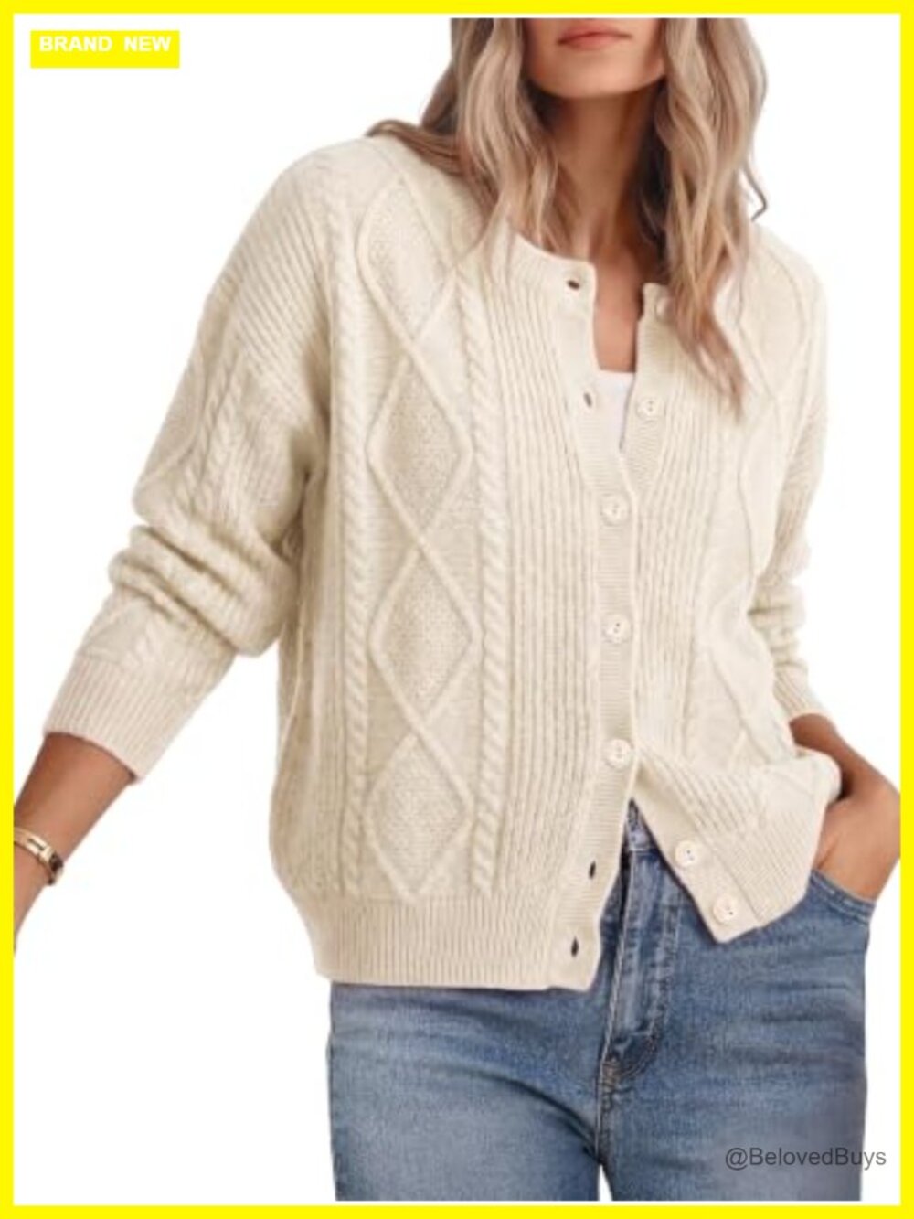 Chunky Cable Knit Cardigan Button Up Oversized Tops Long Sleeve - Picture 1 of 5